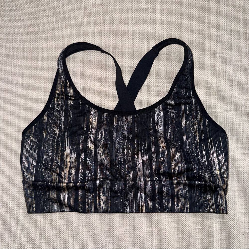 Victoria Sport Black Metallic-Striped Crossback Sports Bra